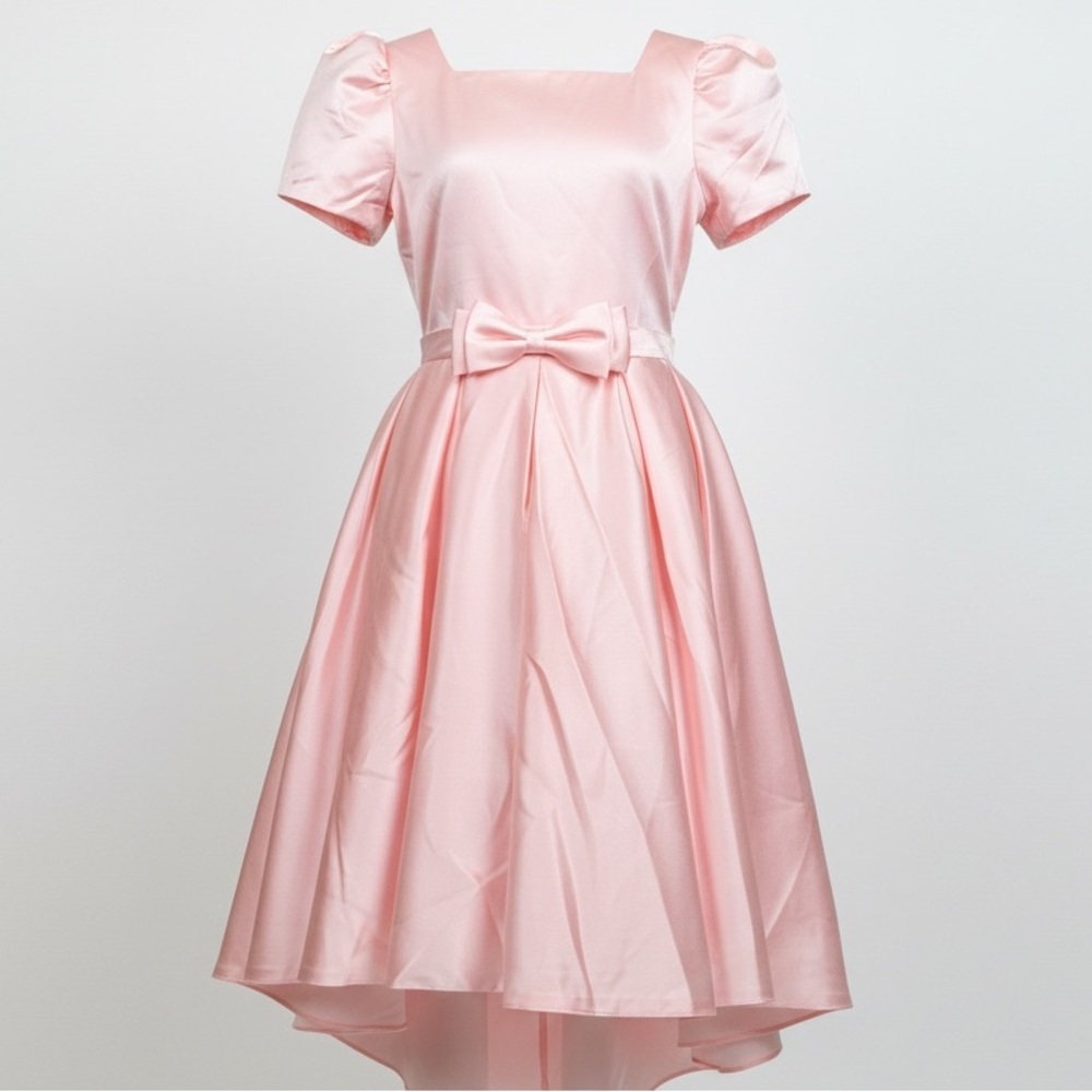 NEW Pink A Line Short Sleeve Satin Formal Dress Junior Size 16
